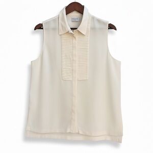 Frame Silk Tuxedo Style  Cream Sleeveless Top